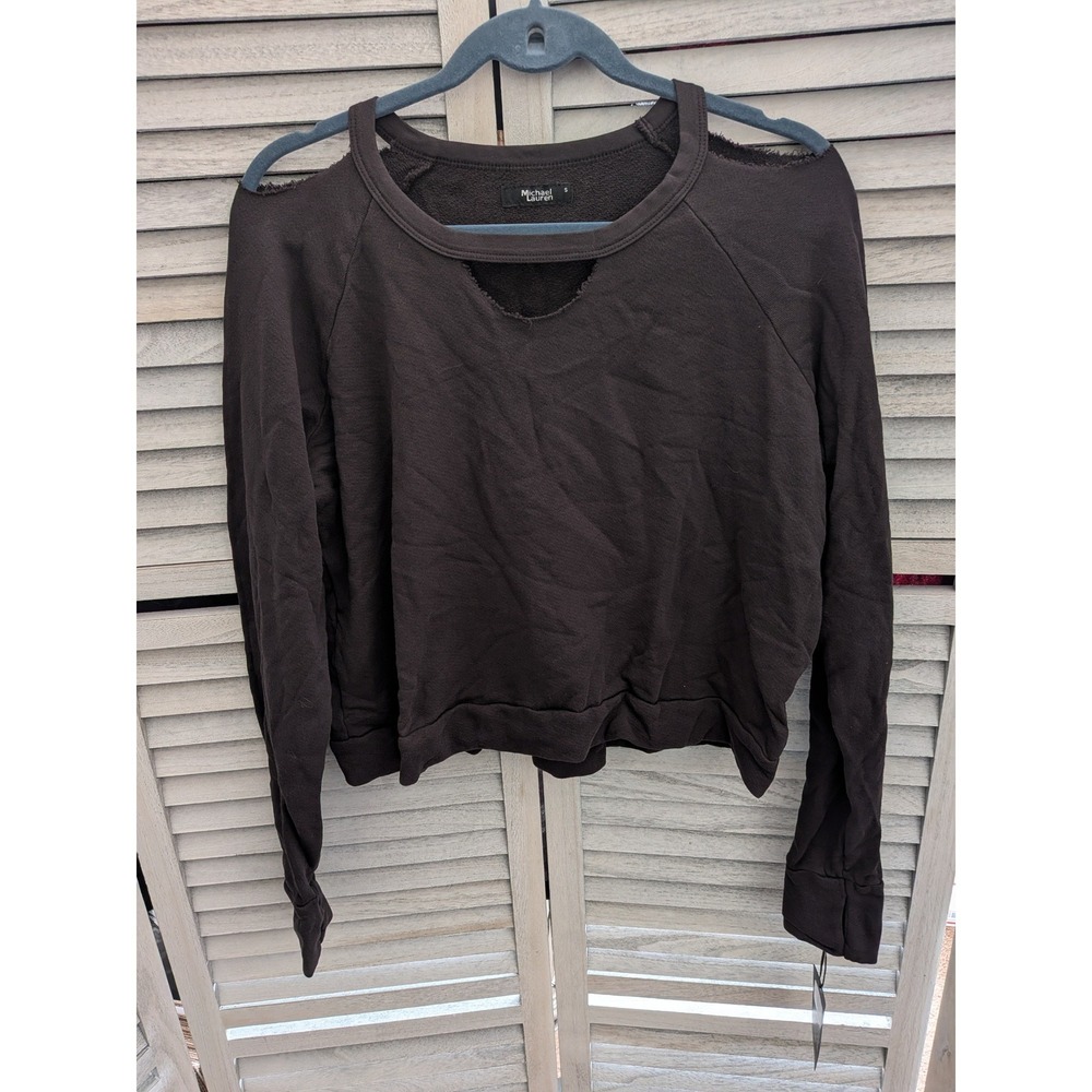 Michael Lauren Cold Shoulder Sweatshirt Cutout French Terry Black Small NEW